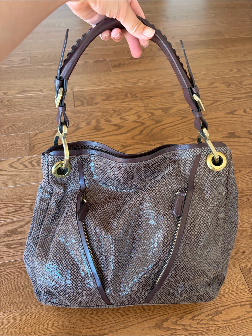 orYANY Brown Textured Hobo Shoulder Bag with Gold Hardware